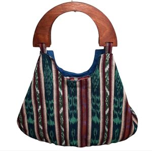 Vintage Mayatex Hand-Loomed Wood Handle Tote
